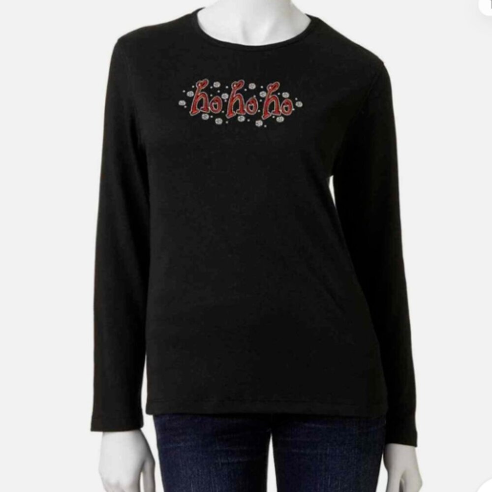 Ho Ho Ho Embellished Christmas Long-sleeved Crewneck XL